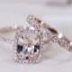 Art Deco VS 7x9mm Pink Morganite Wedding Set W/ Half Eternity Matching Band 14K Rose Gold Morganite Ring Diamond Engagement Ring