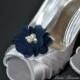 Navy Blue Chiffon Flower Shoe Clips 