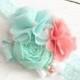 mint seafoam coral white chiffon ruffle headband-wedding flower girl special occasion headband-spring easter summer headband