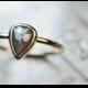 Gray Pear Shaped Diamond Engagement Ring - Rose Cut Diamond Engagement Ring - Diamond Engagement Ring