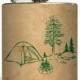 Camping Tan Tent Whiskey Flask Campfire Pine Tree Outdoors Hiking Backpacking Groomsmen Gift Stainless Steel 6 oz Liquor Hip Flask LC-1029