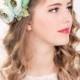 bridal flower hair crown, woodland wedding, sea foam flower, milinery flower