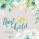 Mint & Gold. Watercolor floral Bouquets and arrangement Clipart. Hand painted flowers, wedding diy elements, flowers, invite, gold glitter
