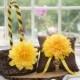 Yellow Flower Ring Bearer Brown Pillow & Rustic Flower Girl Basket over 10 different flowers and 35 ribbon to select from