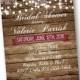 Rustic Bridal Shower Invitation wood and lace with string of lights printed or printable option deep plum burgundy magenta burgundy invite