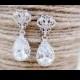 Earrings, Elegant Silver and CZ bridal crystal dangle earrings No. E418