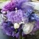 Purple bridal bouquet peacock and ostrich feather accent, SALE, matching grooms boutonniere FREE,