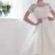 JW16032 Lovely illusion lace top short sleeves tea length vintage wedding dress
