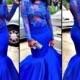 Royal Blue Mermaid Evening Dresses Plus Size Real Image Sweep Satin Appliques Long Sleeve Prom Dress Long Party See Through Gowns Sexy Online with $115.71/Piece on Hjklp88's Store 