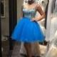 2015 Light Blue Tulle High Neck Beads Short Prom Dresses Applique A-Line Sheer Custom Made Cocktail Gowns Party Pageant Ball Gowns Cheap Online with $88.7/Piece on Hjklp88's Store 