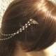 Gold Bridal Headpiece, Pearl Chain Headband, Bridal Halo, Wedding Headband, Bridal Hair Piece, Forehead Jewelry