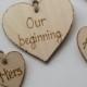 Unity candle decoration Our beginning, His, Hers  wooden hearts, candle dressing, wedding candles