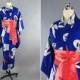 Vintage 1930s Silk Kimono Robe / Art Deco Blue Dragonfly IKAT