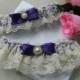 Wedding Garter Set Ivory Raschel Lace And Purple Satin
