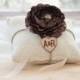 Brown ranunculus flower burlap personalized ring bearer pillow  shabby chic with engraved heart  initials... many more colors available