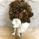 Rustic wedding bouquet pine cone forest winter country weddings