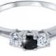 1/2CT Black & White Diamond 3 Stone Engagement Ring 14K White Gold