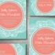 Coral and Mint Green Wedding Printables, Customized Wedding Invitation, RSVP, Thank you card, Save the date
