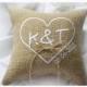 Burlap wedding pillow, wedding ring pillow ,  ring bearer pillow ,Heart wedding pillow,  Custom embroidered ring bearer pillow (R1B)