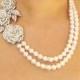 Rose Bridal Necklace, Statement Wedding Jewelry, Pearl Wedding Necklace, Swarovski Pearl Bridal Jewelry,  DAMASK ROSE