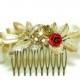 Jeweled Hair Comb, Gold Leaf Hair Comb, Reclaimed Vintage, Pearl Hair Comb, Floral Hair Comb, Assemblage Jewelry, Bridal Hair Comb, Woodland