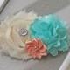 Peach, Mint Green & Ivory Wedding Flower Headband - Soft Satin and Chiffon Baby Headbands - Mint and Peach Hair Bow for Wedding Flower Girls