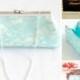 Bridesmaid Gift Clutch, Aqua Blue And Ivory Bridal Clutch, Mother Of The Bride Gift, Wedding Clutch, Bridal Shower Gift, Gifts For Her