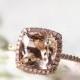 14K Rose Gold  9X9mm Cushion Cut Morganite Ring Diamond Halo Ring Engagement Ring Wedding Ring Bridal Ring