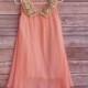 CLEARANCE - Peach With Gold Sequin Princess Dress, shabby chic vintage flower girl dress, cake smash dress, wedding sparkle dress