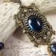 Medieval Necklace,  Renaissance Bridal Jewelry, Navy, Dark Blue, Medieval Pendant, Bridesmaid, Tudor Costume, SCA Garb, Anne Boleyn, Queen