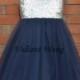 Silver Sequin Navy Blue Tulle Flower Girl Dress Wedding Baby Girls Dress Rustic Baby Birthday Dress Knee Length