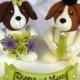 Dog wedding cake topper, beagles bride and groom, lime green wedding, orchid bouquet