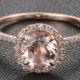 14K Rose Gold Halo Pave Diamond Engagement Ring/Cocktail Ring With Morganite Center Stone