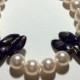 Handmade wedding jewelry bracelet Swarovski ivory cream pearls sterling silver and navy blue dagger beads