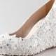Ivory lace wedge shoes for outdoor wedding party closed toe lace shoes pumps