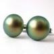 Luminous Green Swarovski Pearl Crystal 10mm hypoallergenic surgical steel earrings posts studs gift bridal wedding jewelry