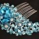 Vintage Style Silver Blue Diamante Crystal Hair Comb Fascinator Slides Wedding