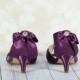 Purple Wedding Shoes - Purple Bows - Crystal - Peep Toe - Bridal Shoes - Dyeable Shoes - Choose From Over 100 Colors -  Choose Heel Height