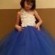 Royal blue & white flower girl dress/ Junior bridesmaids dress/ Flower girl pixie tutu dress/ Rhinestone tulle dress