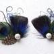 Peacock Feather Shoe Clips BLUE BLACK Wedding Accessories Shoeclips Rhinestone Crystal