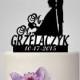 Mr and Mrs acrylic personalize Wedding Cake topper with bride and groom silhouette, custom name and date, funny cake topper, black topper