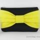 SUPER SALE - Black with Yellow Bow Clutch - Bridal Clutches, Bridesmaid Wristlet, Wedding Gift, Cosmetic Bag, Zipper Pouch - Made To Order