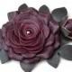 Burgundy leather flower hair clip leather rose green leaves woodland wedding corsage decoration woodland wedding prom wearable art