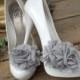 Wedding Bridal Shoe Clips - Gray Chiffon flowers- set of 2-  Womens Shoe Clips, Prom, Party