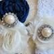 Wedding Garter - Ivory Lace Garter Set -Bridal Garter - Vintage Garter - Royal blue Garter - Something blue garter/ Wedding accessory