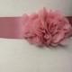Bridesmaid Sash-Dusty Pink Sash-Bride Belt-Dress Sash-Flower Sash-Bridal Sash-Wedding Sash-Ribbon Belt-Dust Pink Ruffle Chiffon Flower Sash
