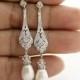 Silver Wedding Earrings Vintage Style Wedding Earrings Bridal Jewelry Cubic Zirconia Long Pearl Earrings Wedding Jewelry