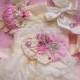pink ivory lace dress sash headband SET,lace girl Dress,baby dress,Flower girl dress,First 1st Birthday Dress, girls photo outfit
