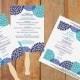 DiY Wedding Program Fan Template - DOWNLOAD Instantly - EDITABLE TEXT - Chrysanthemum (Navy Blue & Teal) 5 x 7 - Microsoft® Word Format