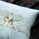 Wedding Ring Bearer Pillow, ring cushion in Ivory Raw  Silk With a Strip of  Cream Vintage Lace